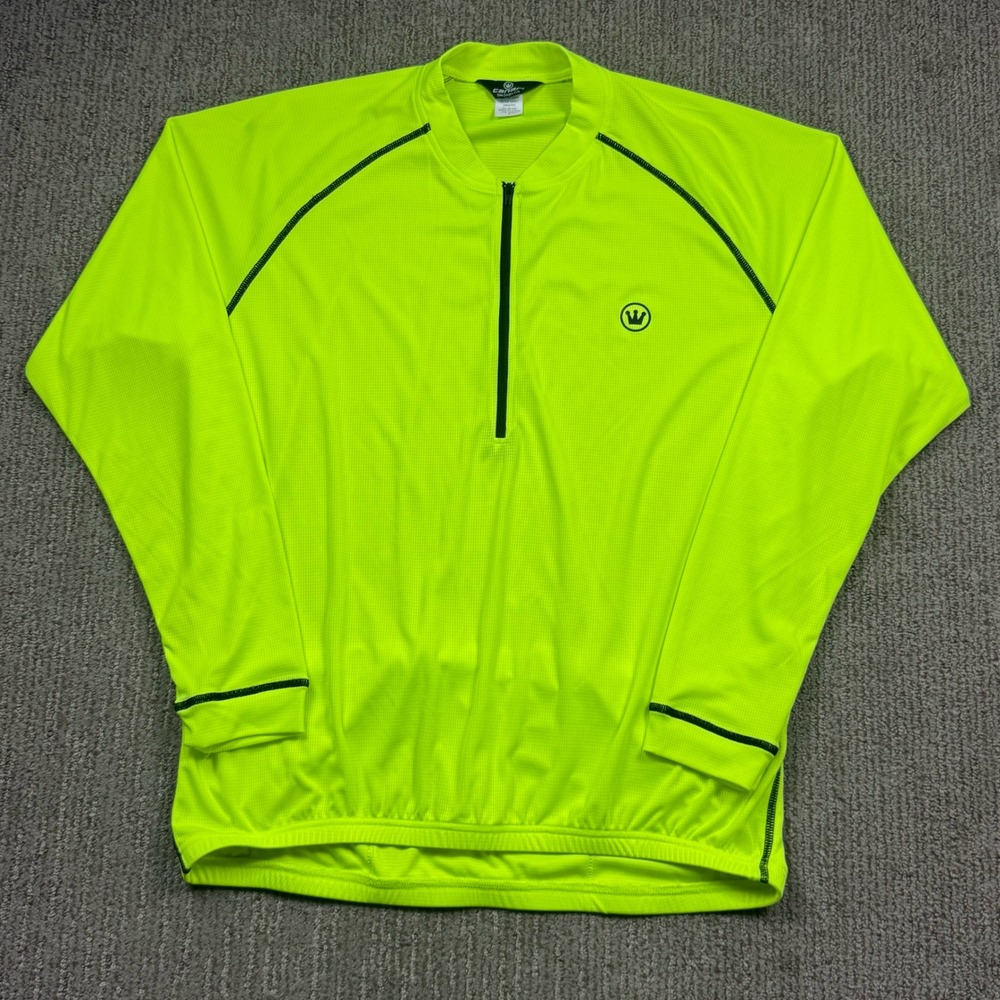 Canari 1/2 Zip Cycling Bike Jersey Jacket Long Sleeve Mens L Neon Safety Yellow